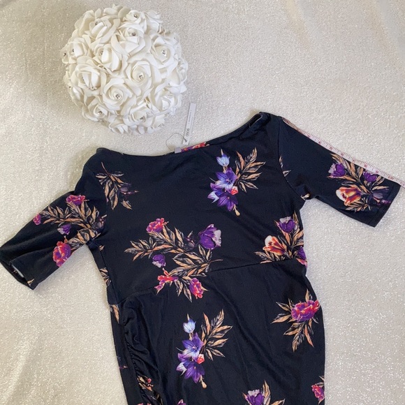 NWT Maternity Black Floral Bardot Midi Dress - Picture 8 of 11